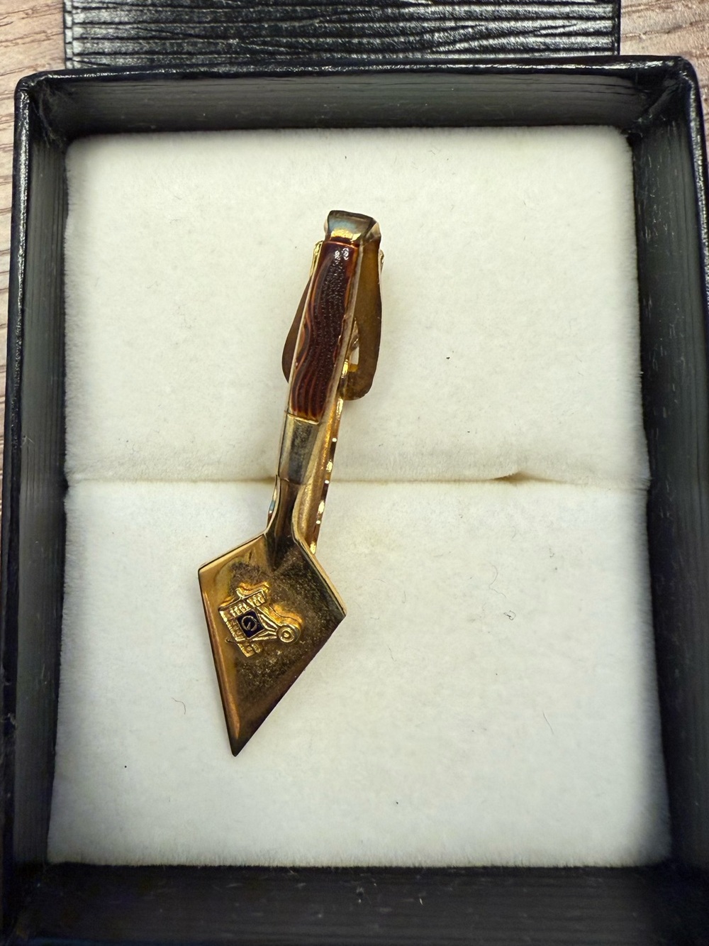 Vintage Masonic Freemason Gold and Brown trowel Tie Clip